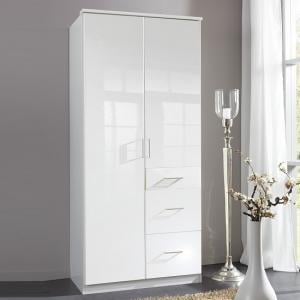 Alton Wardrobe In High Gloss Alpine White With 2 Doors 3 Drawers