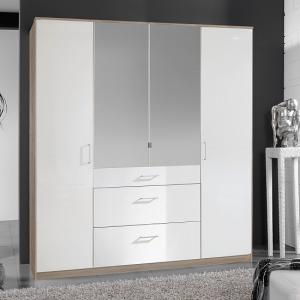 Alton Mirror Wardrobe In High Gloss White And Oak With 4 Doors