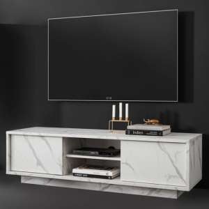 Corvi TV Stand In White Marble Effect With 2 Doors And 1 Shelf
