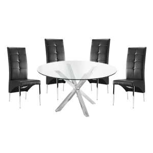 Crossley Round Glass Dining Table With 4 Vesta Black Chairs