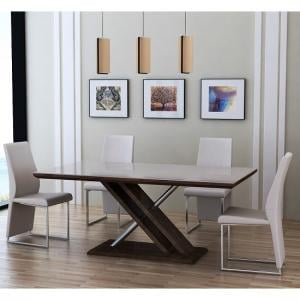 Cubic Dining Table In Beige Glass Top With 4 Crystal Chairs