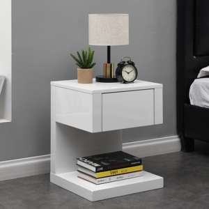 Dixon Bedside Table In White High Gloss With 1 Drawer