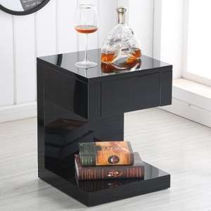Dixon High Gloss Bedside Cabinet With 1 Drawer In Black
