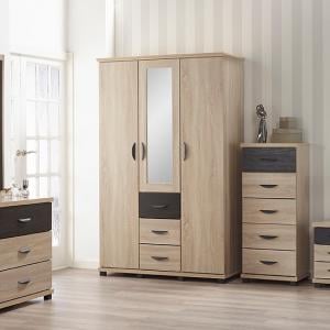 Margate Mirrored Wardrobe In Sonoma Oak And Black With 3 Doors