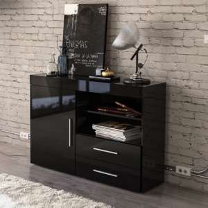 Edgeware High Gloss Sideboard In Black With 1 Door 2 Drawers