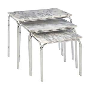 Electra Marble Effect Nest Of 3 Tables In White And Chrome