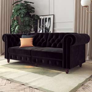 Fritton Chesterfield Velvet Upholstered Sofa Bed In Black