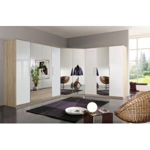 Gastineau Corner Wardrobe In Oak And White Gloss With Mirrors