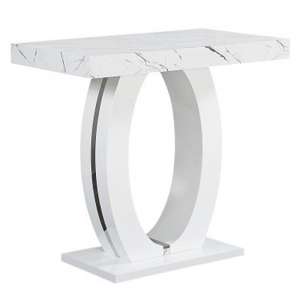 Halo Bar Table In Shiny Vida Marble Effect And High Gloss White
