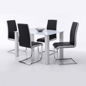 Hanna Dining Table In Frosted Glass With 4 Top Dining Chairs