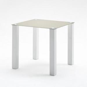 Hanna Square Dining Table In Taupe Glass With White Gloss Base