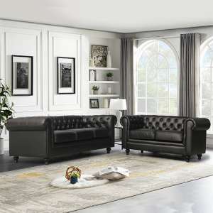 Hertford Faux Leather 3 + 2 Seater Sofa Set In Black