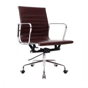 Medlin Home Office Chair In Brown Faux Leather With Chrome Frame