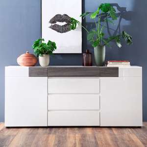 Madsen Sideboard In White Smoky Silver With High Gloss Fronts
