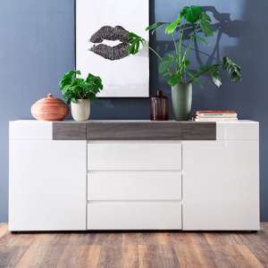 Madsen Sideboard In White Smoky Silver With High Gloss Fronts