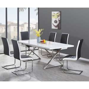 Mayline Extending White Dining Table 6 Symphony Grey Chairs