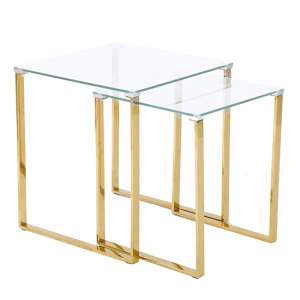 Megan Clear Glass Nest of 2 Tables With Gold Legs