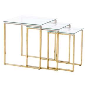 Megan Clear Glass Nest of 3 Tables With Gold Legs