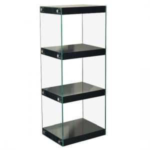 Torino Medium Display Stand In Glass With Black Gloss Shelves