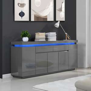 Odessa Large Grey Sideboard 2 Drawer 5 Door Gloss With LED