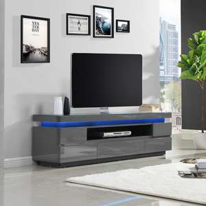 Odessa Grey High Gloss TV Stand With 5 Drawers And LED Lights