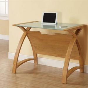 Cohen Curve Laptop Table Small In Milk White Glass Top And Oak