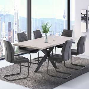 Palmen Extending Wooden Dining Table With 6 Arcoz Grey Chairs