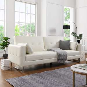 Paris Faux Leather 3 Seater Sofa Bed In White