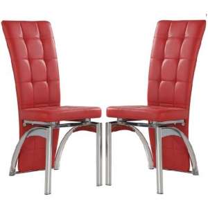Ravenna Red Faux Leather Dining Chairs In Pair