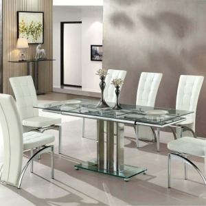 Rihanna Extending Clear Glass Dining Table With Chrome Supports