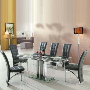 Rihanna Extending Glass Dining Table With 6 Ravenna Grey Chairs