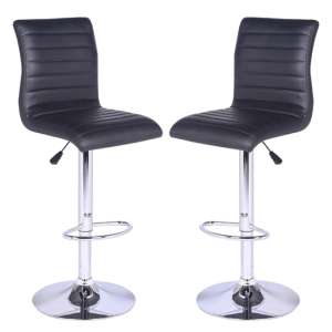 Ripple Black Faux Leather Bar Stools With Chrome Base In Pair