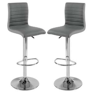 Ripple Grey Faux Leather Bar Stools With Chrome Base In Pair