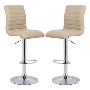 Ripple Stone Faux Leather Bar Stools With Chrome Base In Pair