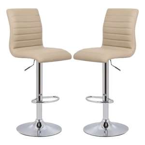 Ripple Stone Faux Leather Bar Stools With Chrome Base In Pair