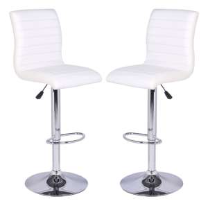 Ripple White Faux Leather Bar Stools With Chrome Base In Pair