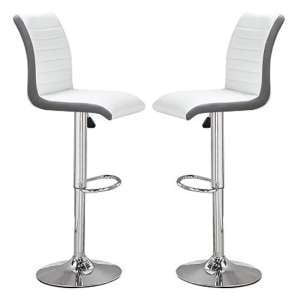 Ritz White And Grey Faux Leather Bar Stools In Pair