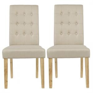 Risley Dining Chair In Beige Linen Style Fabric in A Pair