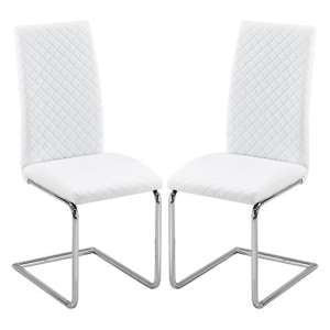 Ronn White Faux Leather Dining Chairs With Chrome Legs In Pair