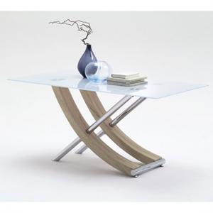 Samova Glass Dining Table In Rough Sawn Oak And Chrome Legs