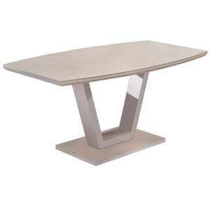 Samson Glass Top Gloss Marble Effect Dining Table In Latte