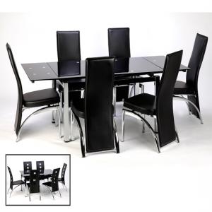 Gl Dining Table And 6 Chairs Uk Furniture In Fashion Sarah Extending Dining Table And Chairs In Black