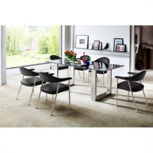 Sayona Glass Dining Table In Grey With 6 Aurelia Dining Chairs