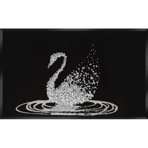 Peyton Glass Wall Art Large In Silver Glitter Swan On Black