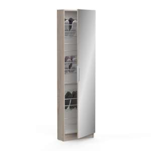 Steiner Mirrored Shoe Storage Cabinet In Brushed Oak