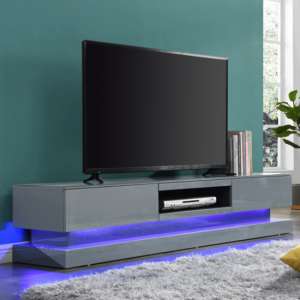 Score High Gloss TV Stand In Mid Grey And Multi LED Lighting