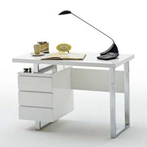 Sydney Computer Desk In White High Gloss With 3 Drawers