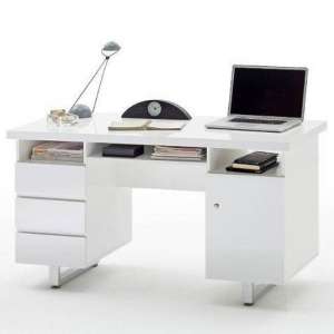 Sydney High Gloss Computer Desk In White With 3 Drawers