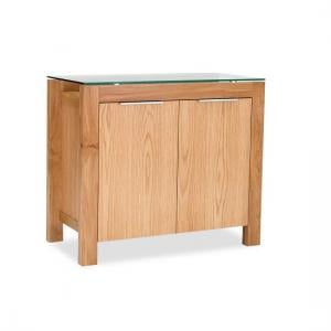 Tribe Sideboard In Clear Glass Top With Solid White Oak