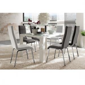 Tizio Glass 160cm Dining Table In White Gloss With 6 Dora Chairs